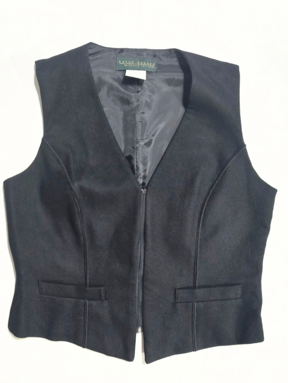 Harve Benard Black Sleeveless Zip-Front Vest 55% Wool Size 10 Staple Piece